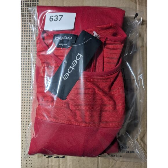 Bebe Dress Womens Small Red Striped Sheer Bodycon Long Sleeve SALT1099 NWT - Picture 8 of 8